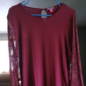 Vince Camuto Burgundy Lace Sleeve Blouse